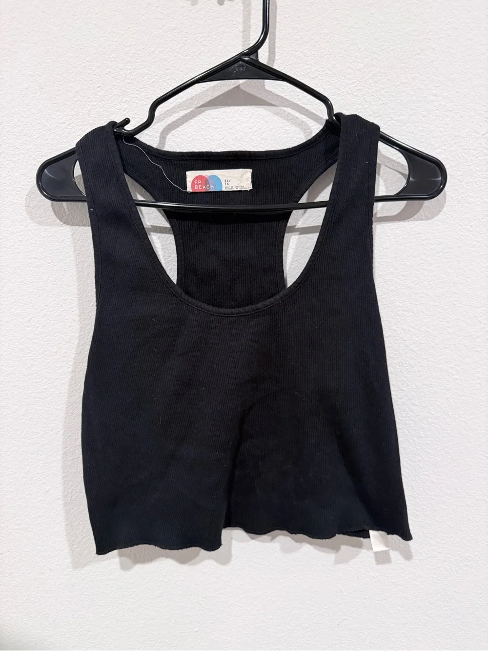Free People Beach Black Ribbed Racerback Crop Tank Top